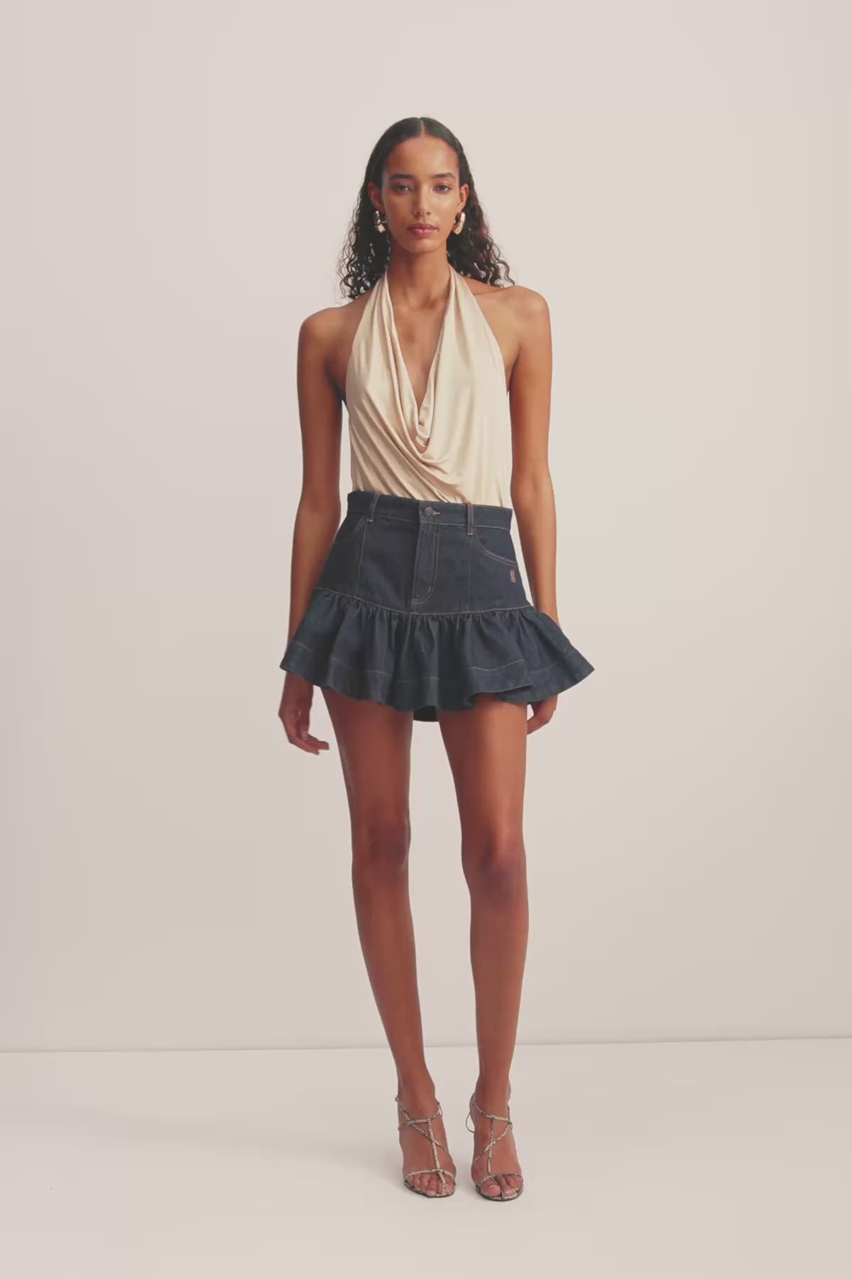 Rita Fitted Ruffle Mini Skirt | Deep Indigo | Skirts | Shona Joy