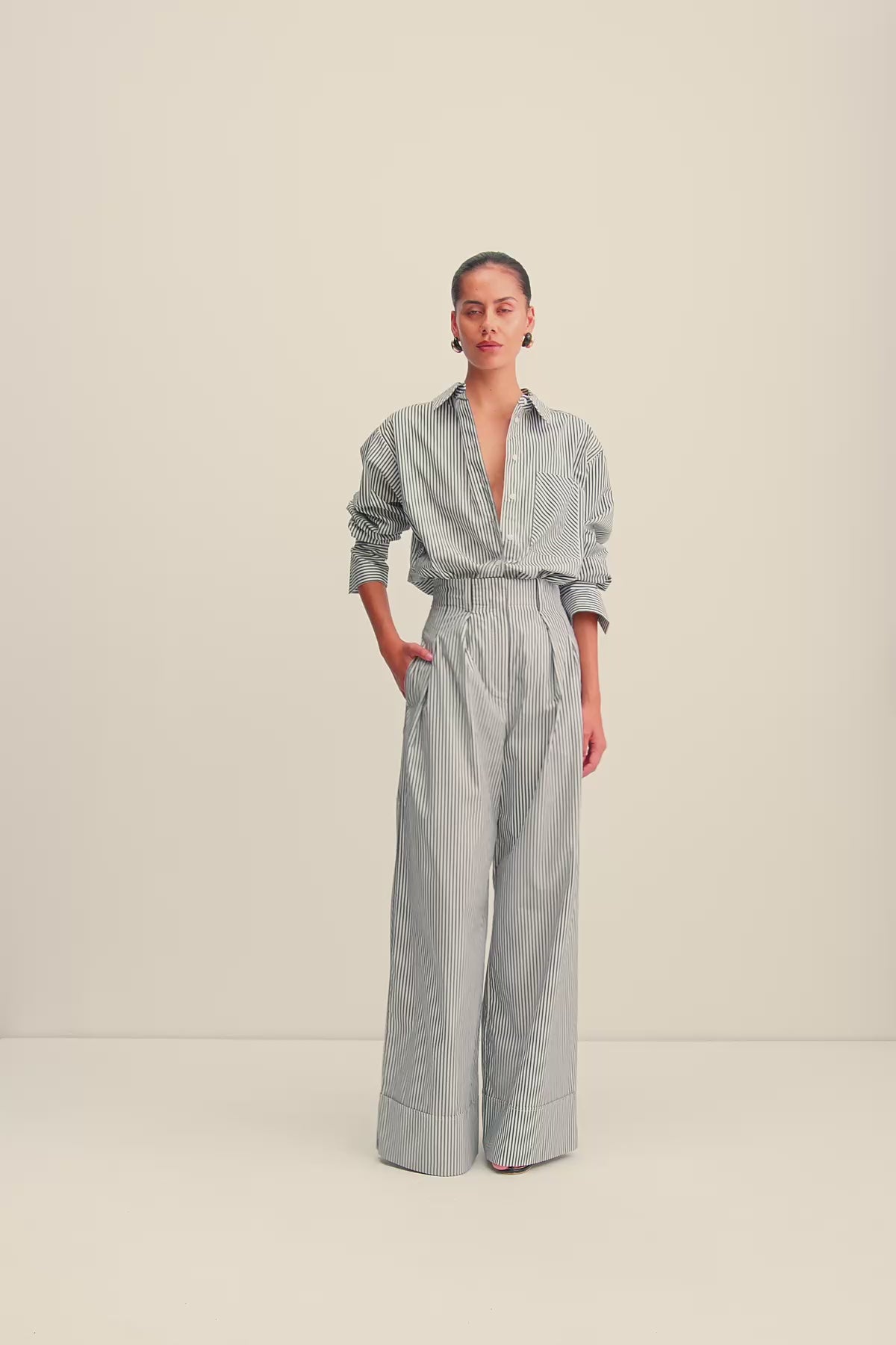 JAYDE HIGH WAISTED RELAXED PANT | DARK NAVY/IVORY | PANTS | SHONA