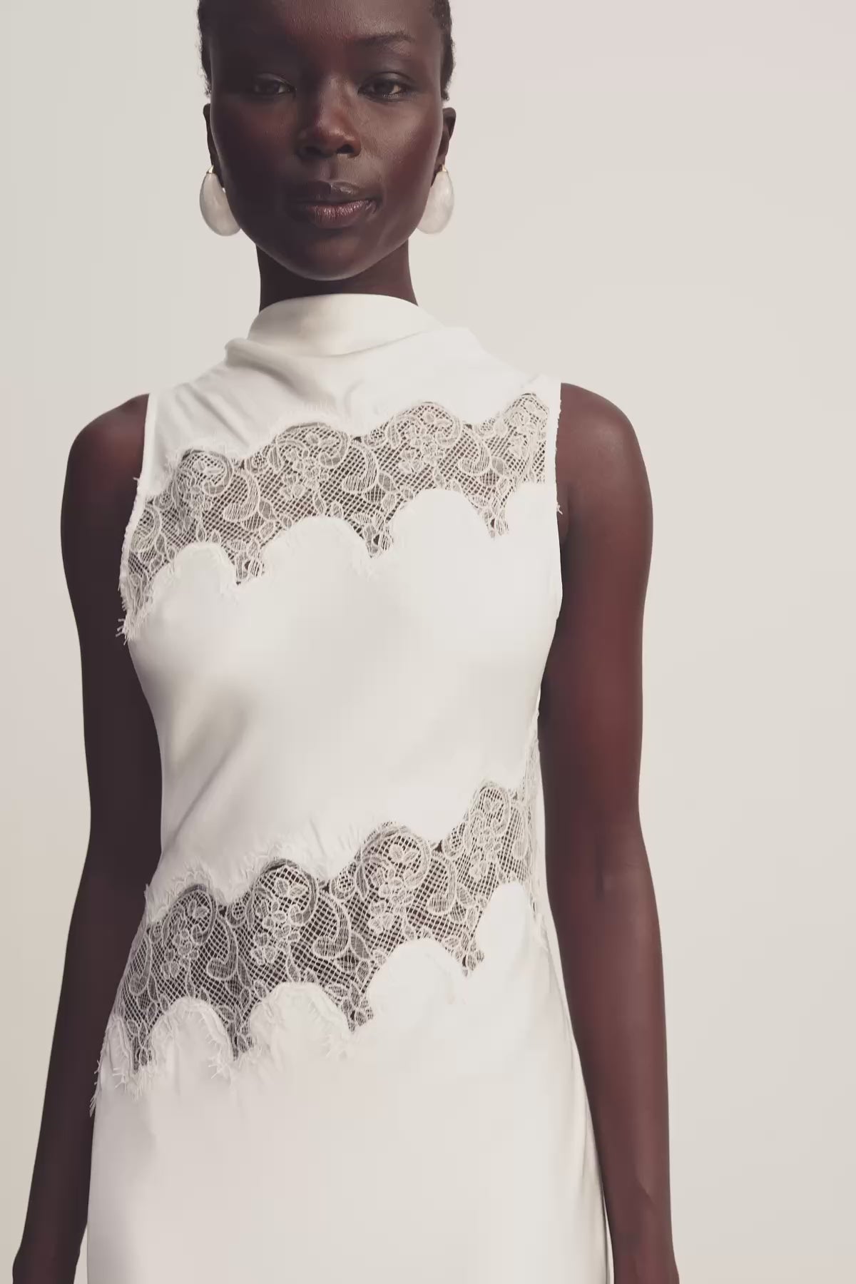 Simona Asymmetrical Panelled Maxi Dress | Ivory | Dresses | Shona