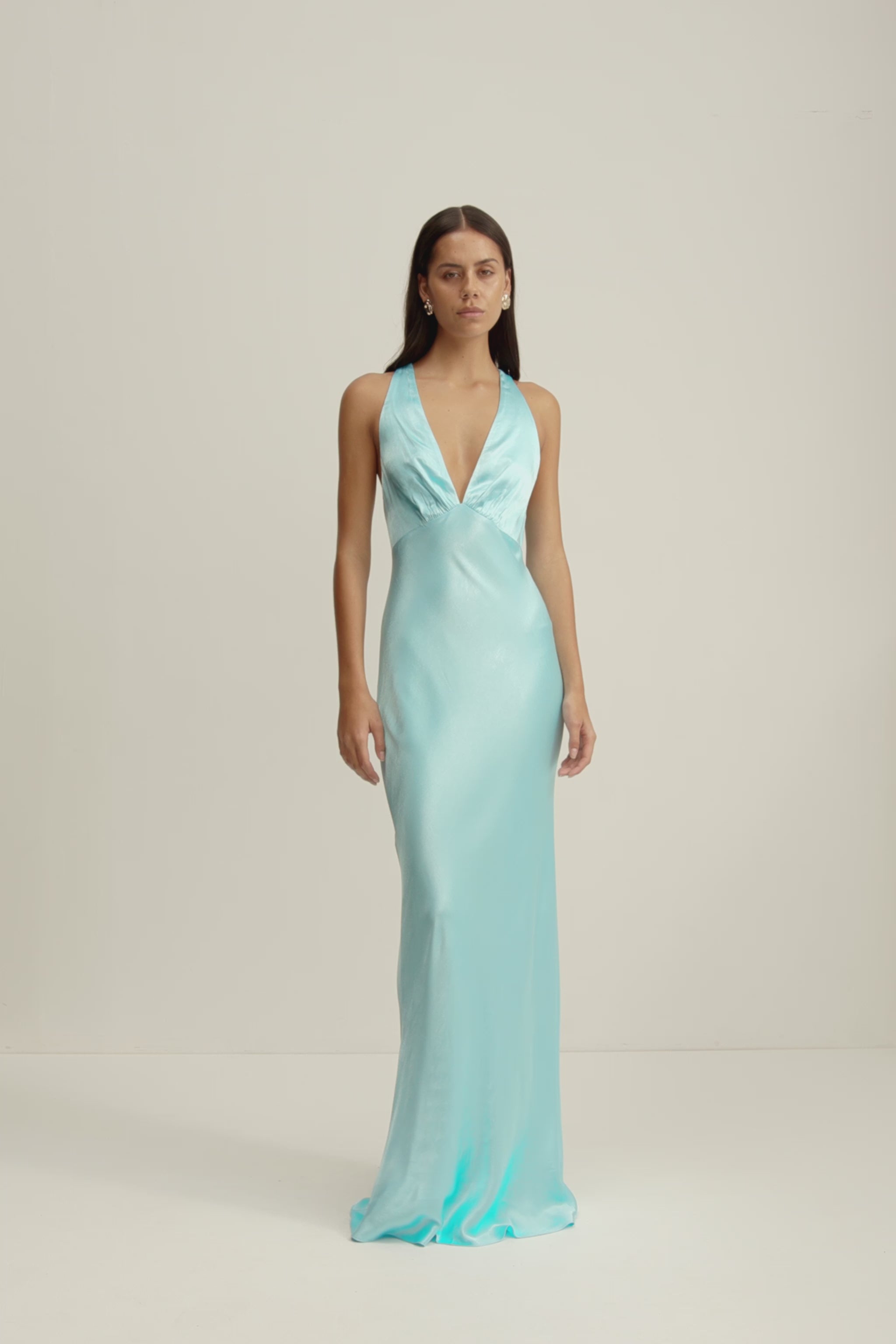 La Lune Plunged Cross Back Maxi Dress | Iceberg Blue | Dresses