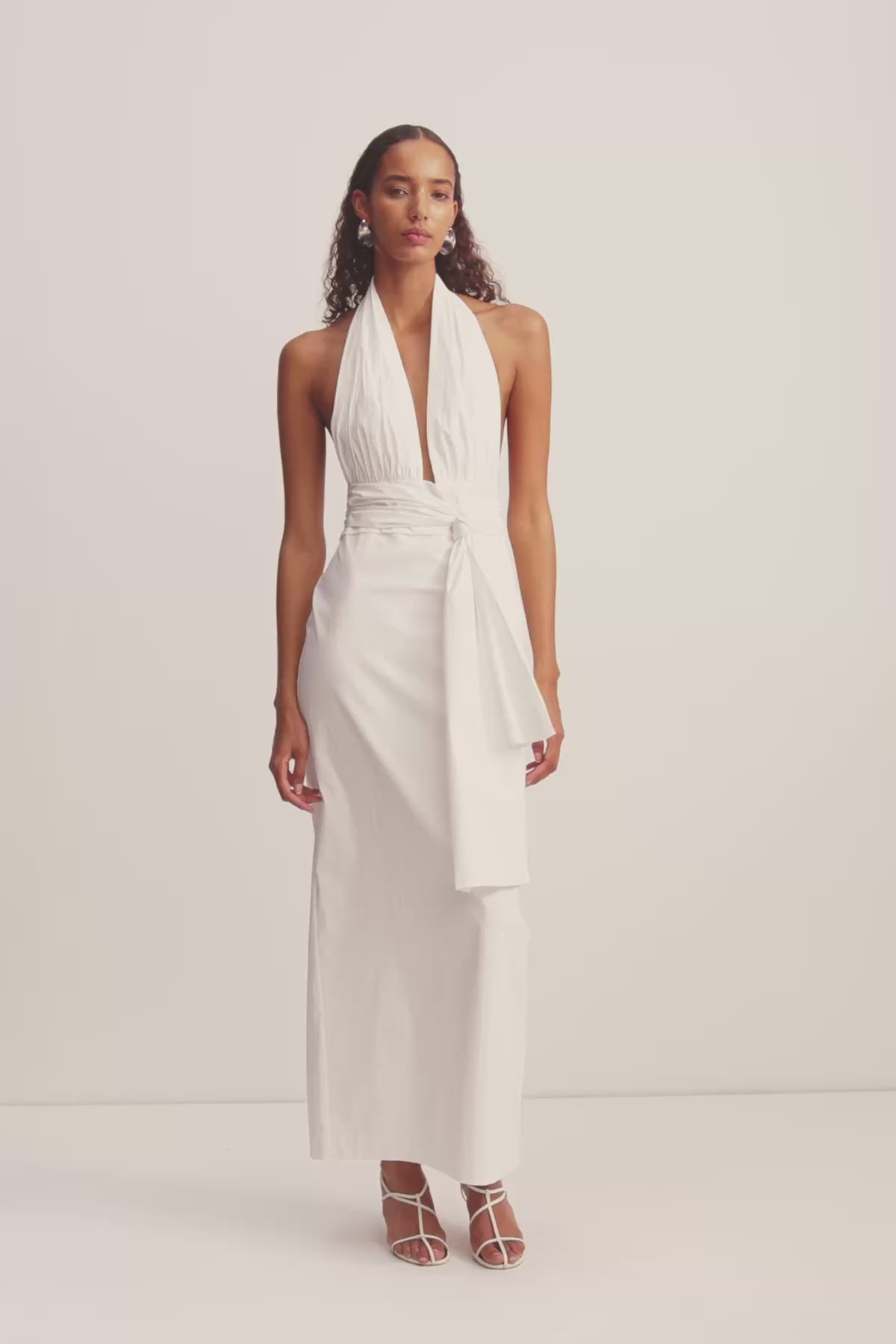 Campbell Halter Plunged Maxi Dress | Ivory | Dresses | Shona Joy
