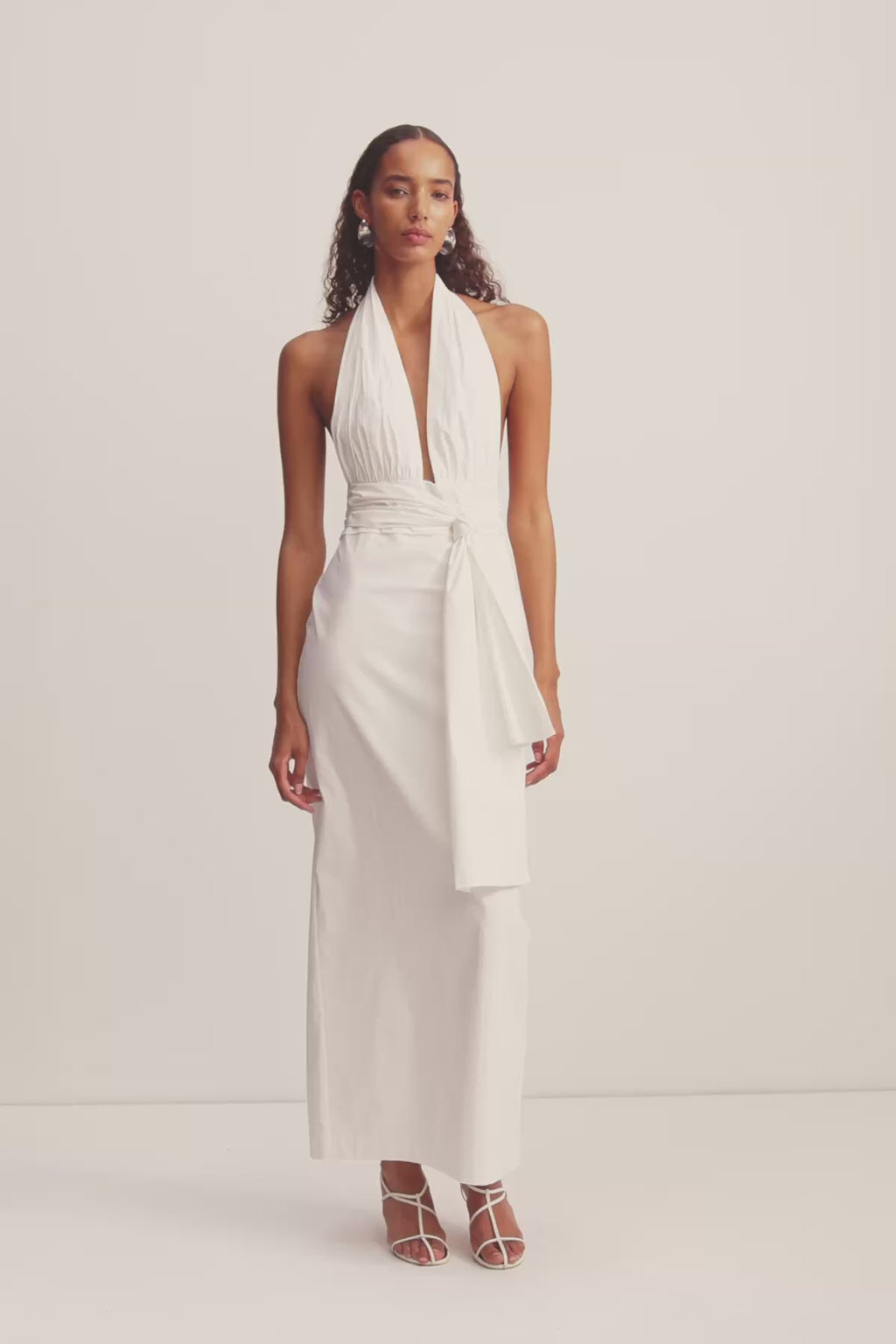 Shona Joy Campbell Halter Plunged Maxi Dress in Ivory