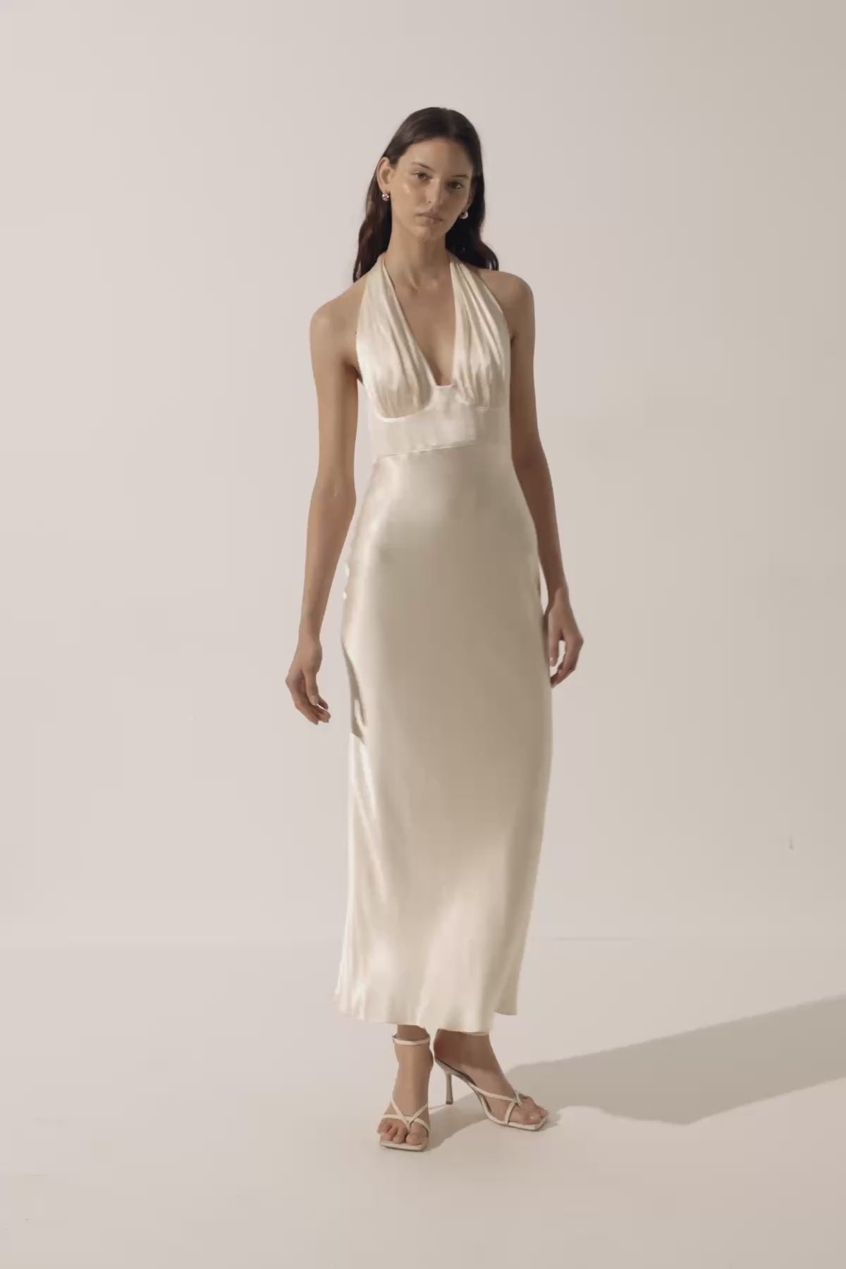 La Lune Plunged Halter Midi Dress | Cream | Dresses | Shona Joy