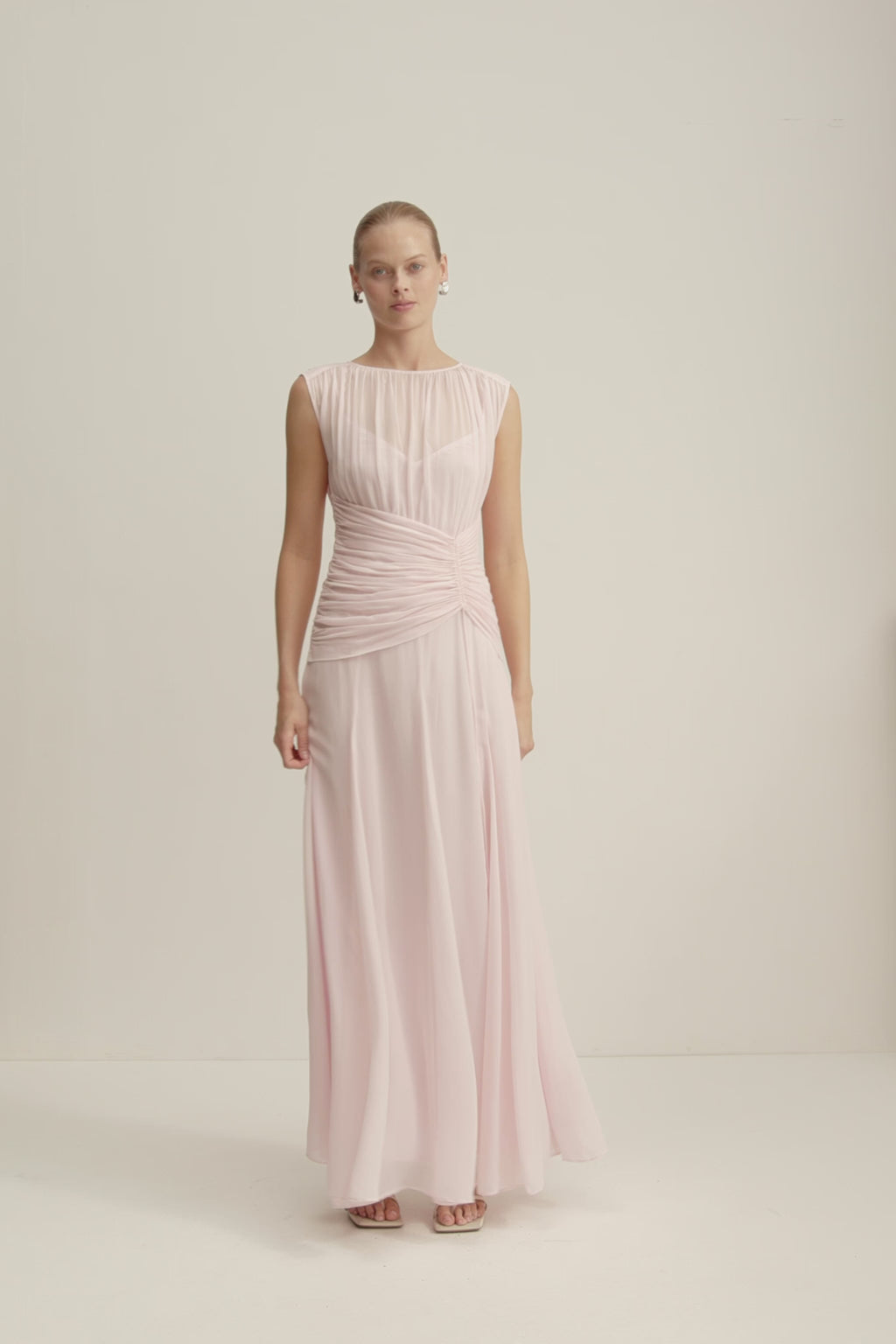 knee length dresses for ladies Amina Dress - White Satin Bridal Plunging Drape main image 0