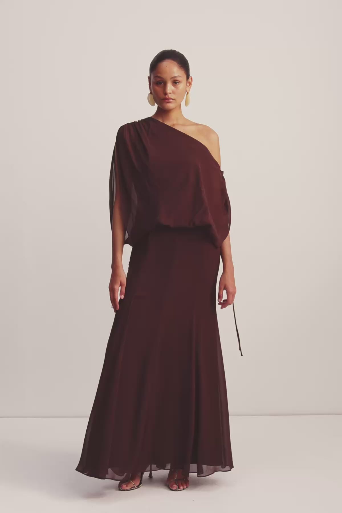 Amina Off Shoulder Blouson Maxi Dress | Ristretto | Dresses
