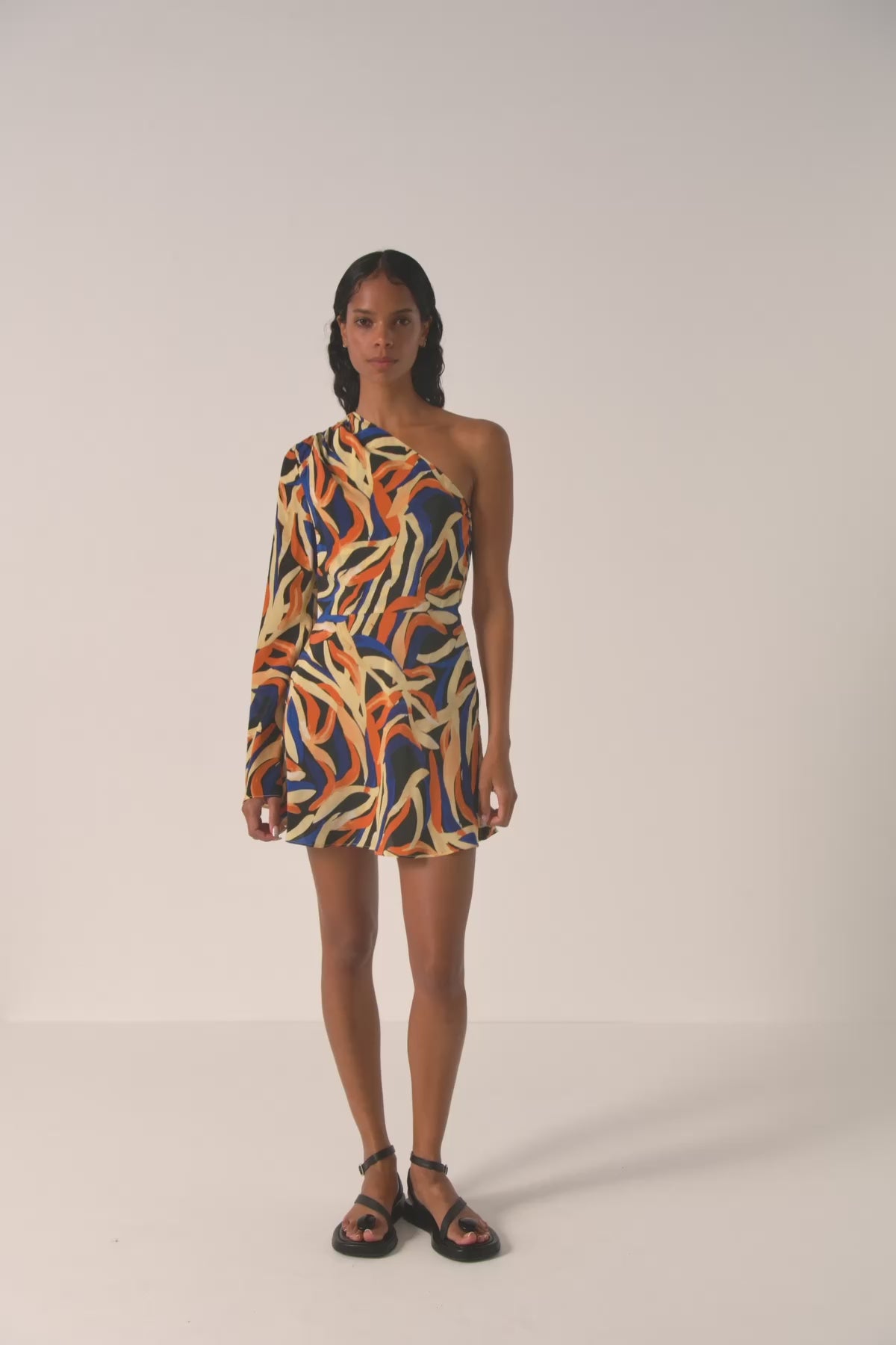 Palma Silk One Shoulder Mini Dress | Cobalt/Multi | Dresses