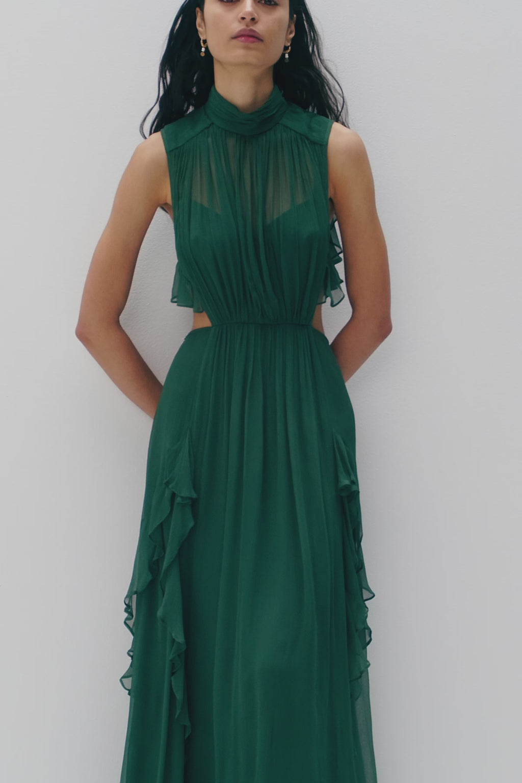 Lèonie Backless Frill Maxi Dress, Rosemary, Dresses