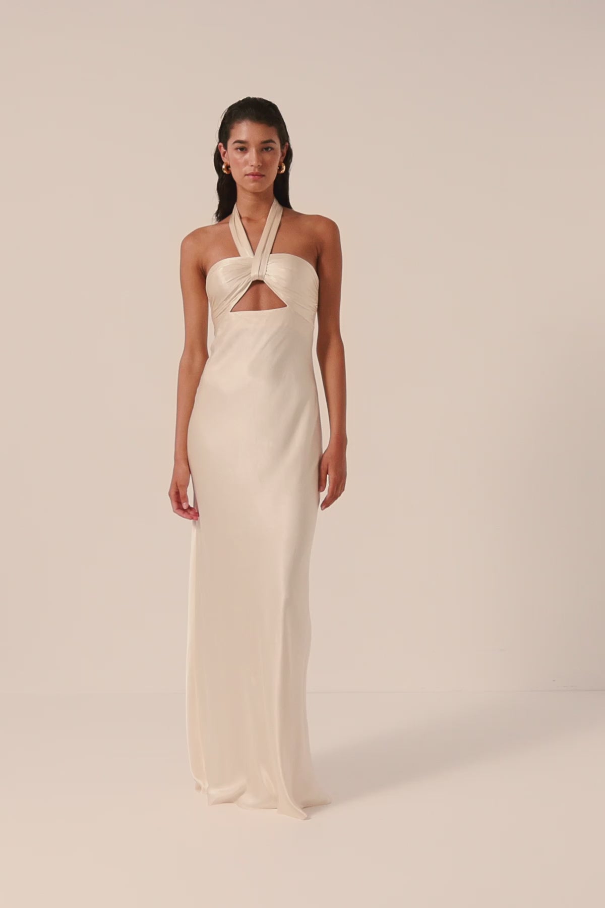 La Lune Ruched Halter Maxi Dress | Cream | Dresses | Shona Joy