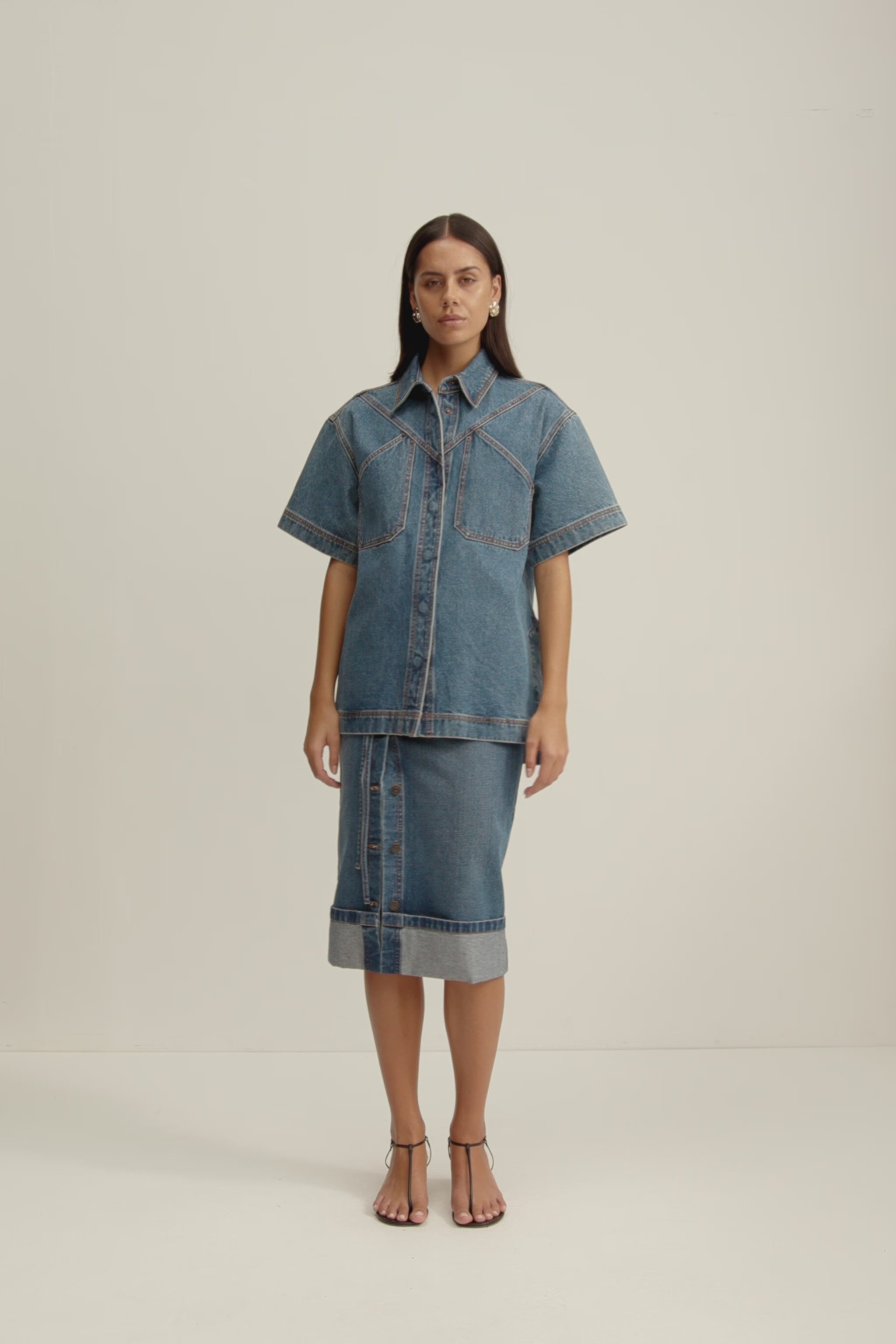 Boyd Split Front Pencil Midi Skirt | Vintage Blue | Skirts | Shona