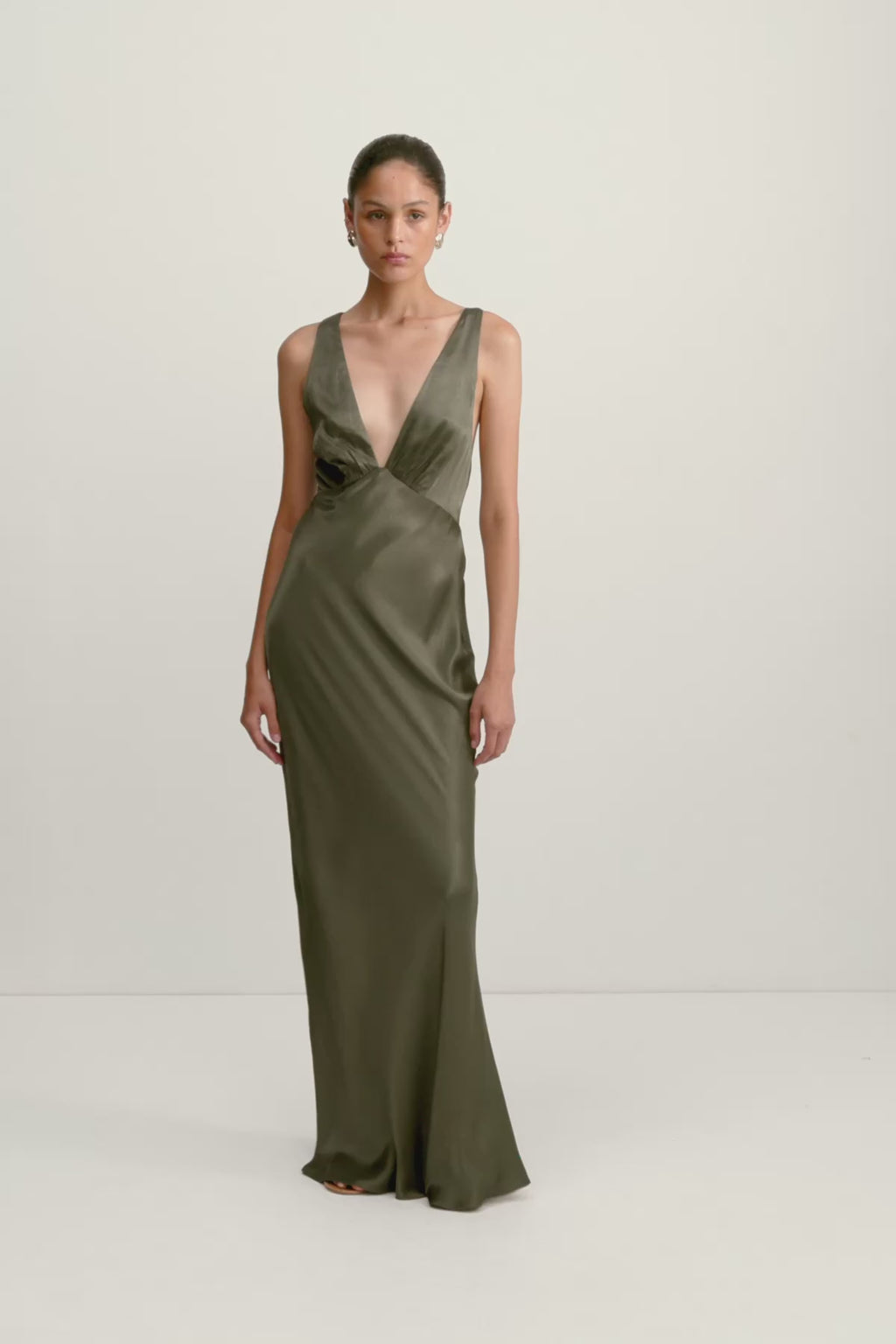 Shona Joy La Lune Plunged Cross Back Maxi Dress in Dark Green