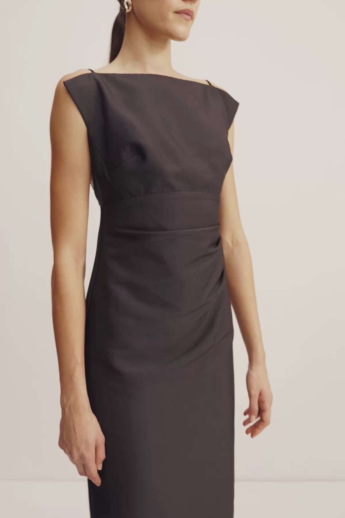 Otis Draped High Neck Midi Dress | Black | Dresses | Shona Joy