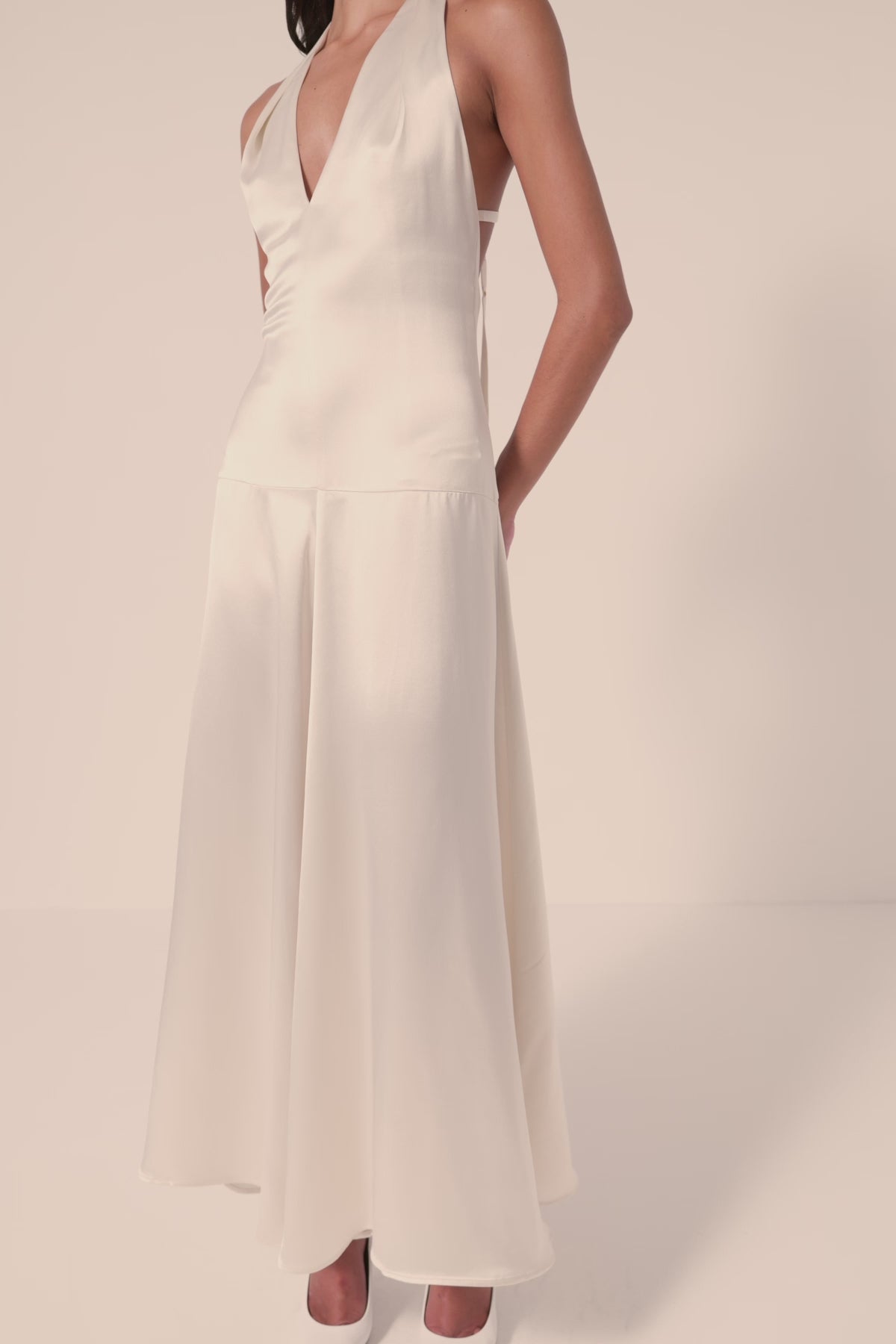 Savanna Halter Open Back Maxi Dress | Pearl | Dresses | Shona Joy
