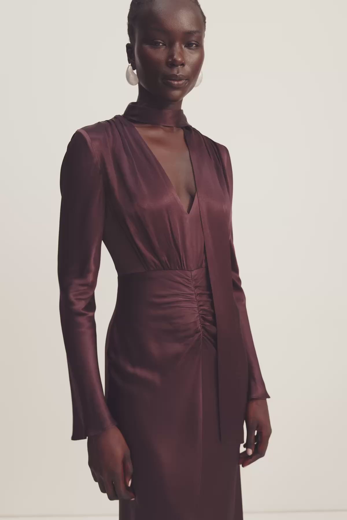 La Lune Plunged Long Sleeve Maxi Dress | Espresso | Dresses