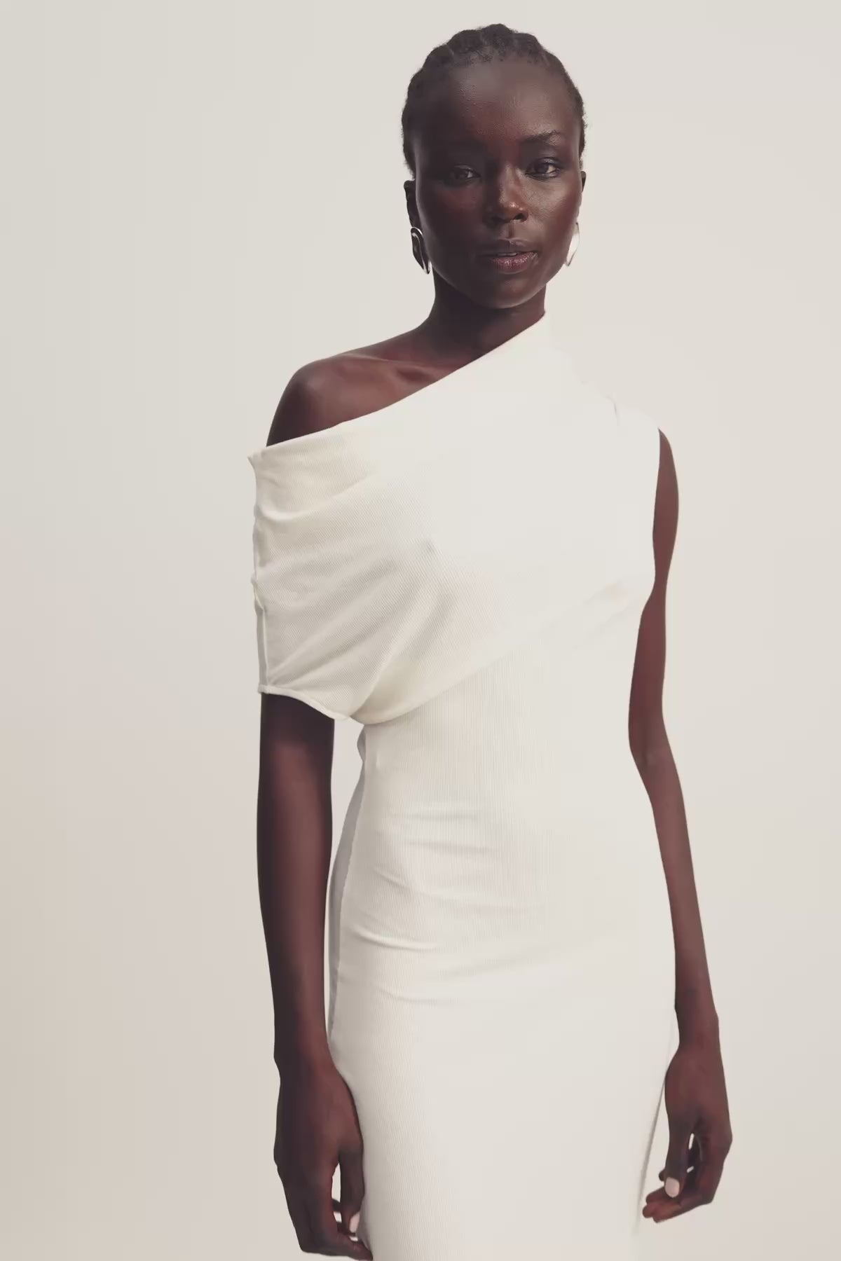 Aby Draped Asymmetrical Maxi Dress | Ivory | Dresses | Shona Joy
