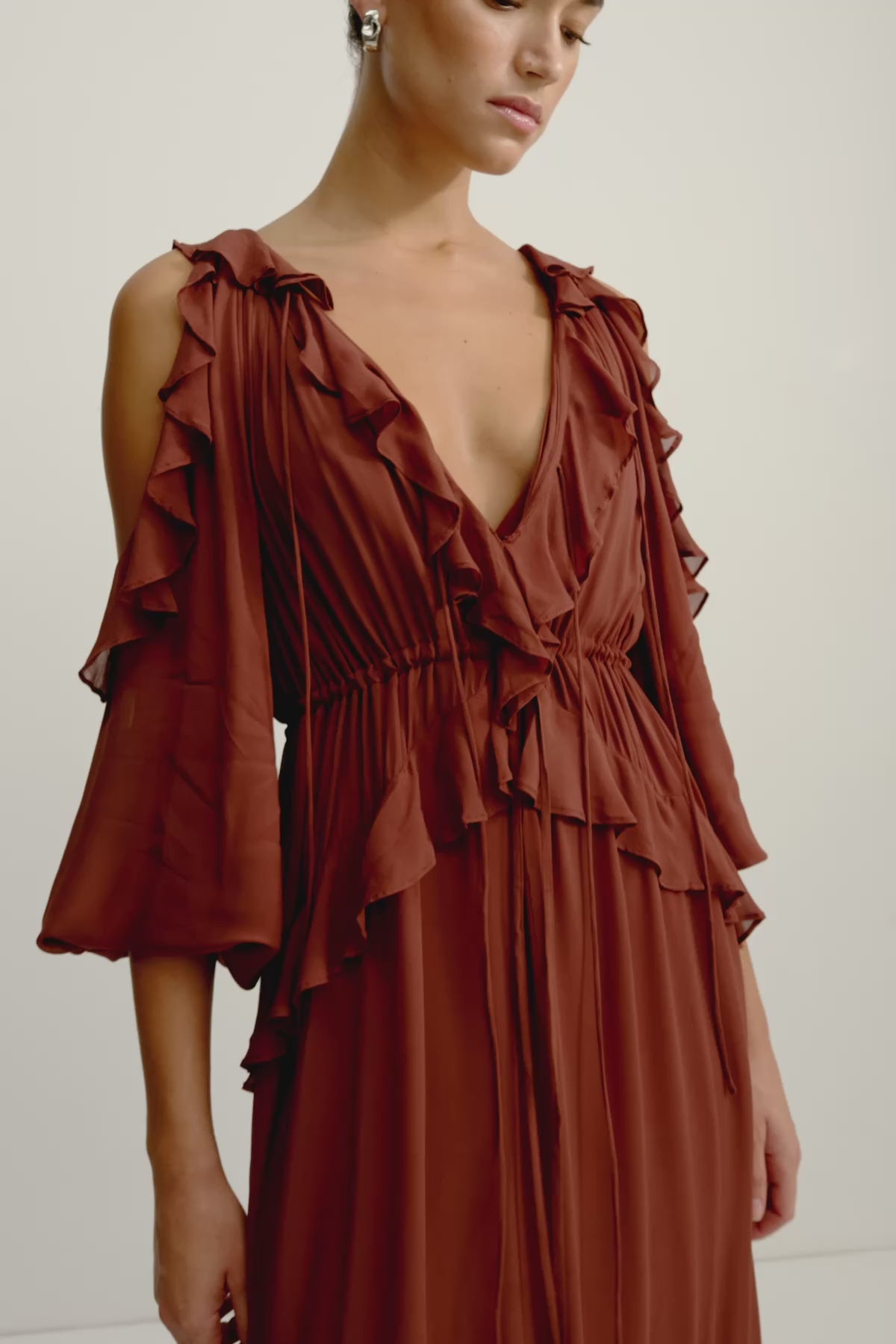 Blair Ruffle Drawstring Maxi Dress | Cocoa | Dresses | Shona