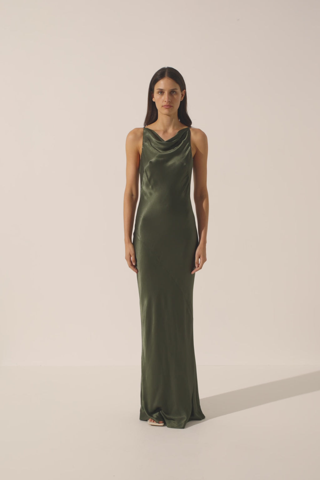 La Lune High Neck Cowl Maxi Dress, Olive, Dresses