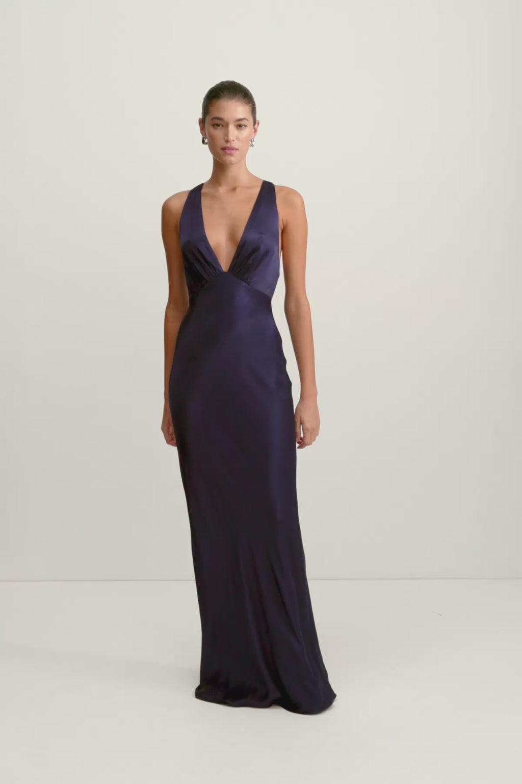 La Lune Plunged Cross Back Maxi Dress | Midnight | Dresses