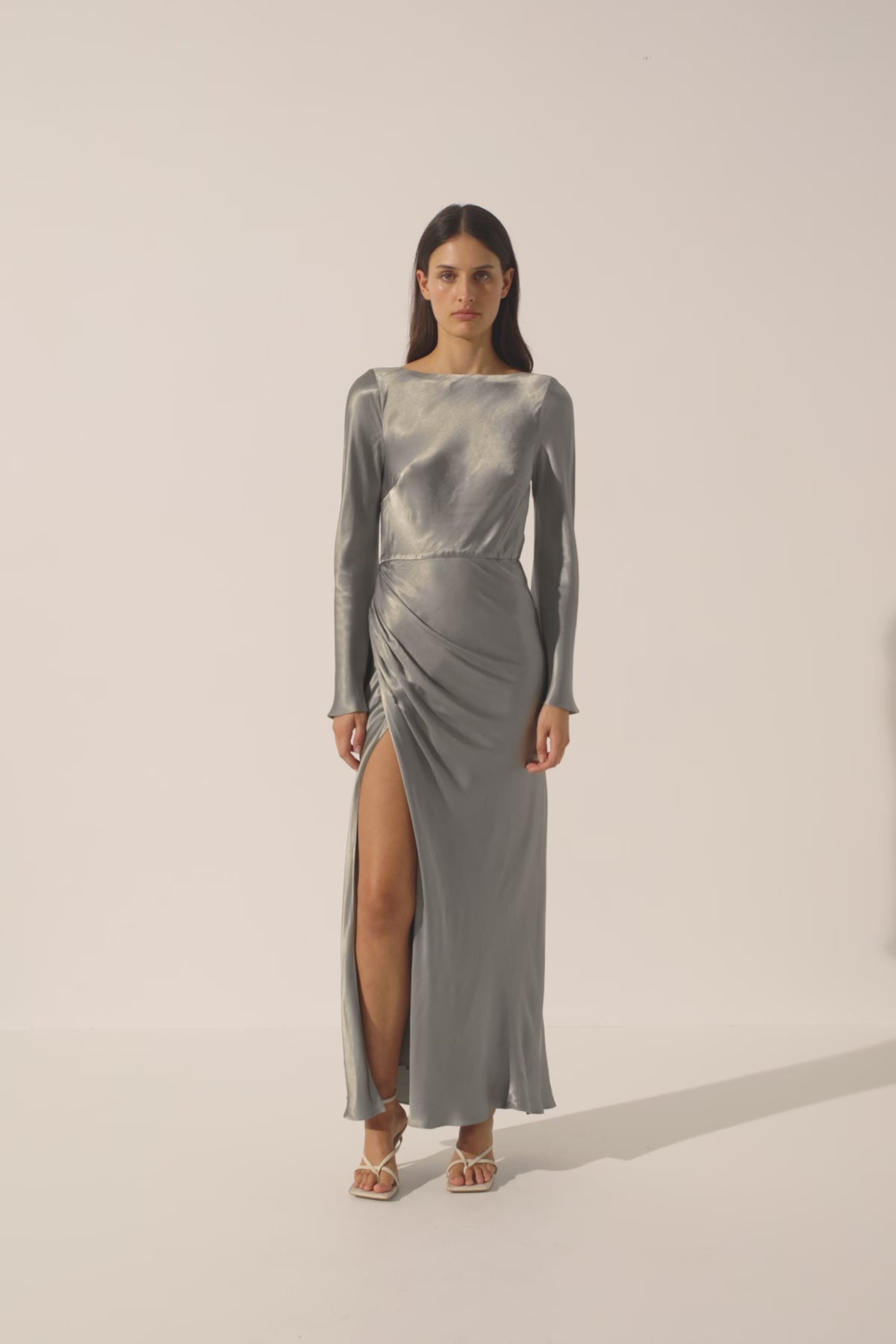 La Lune Flared Sleeve Side Split Midi Dress | Sage | Dresses