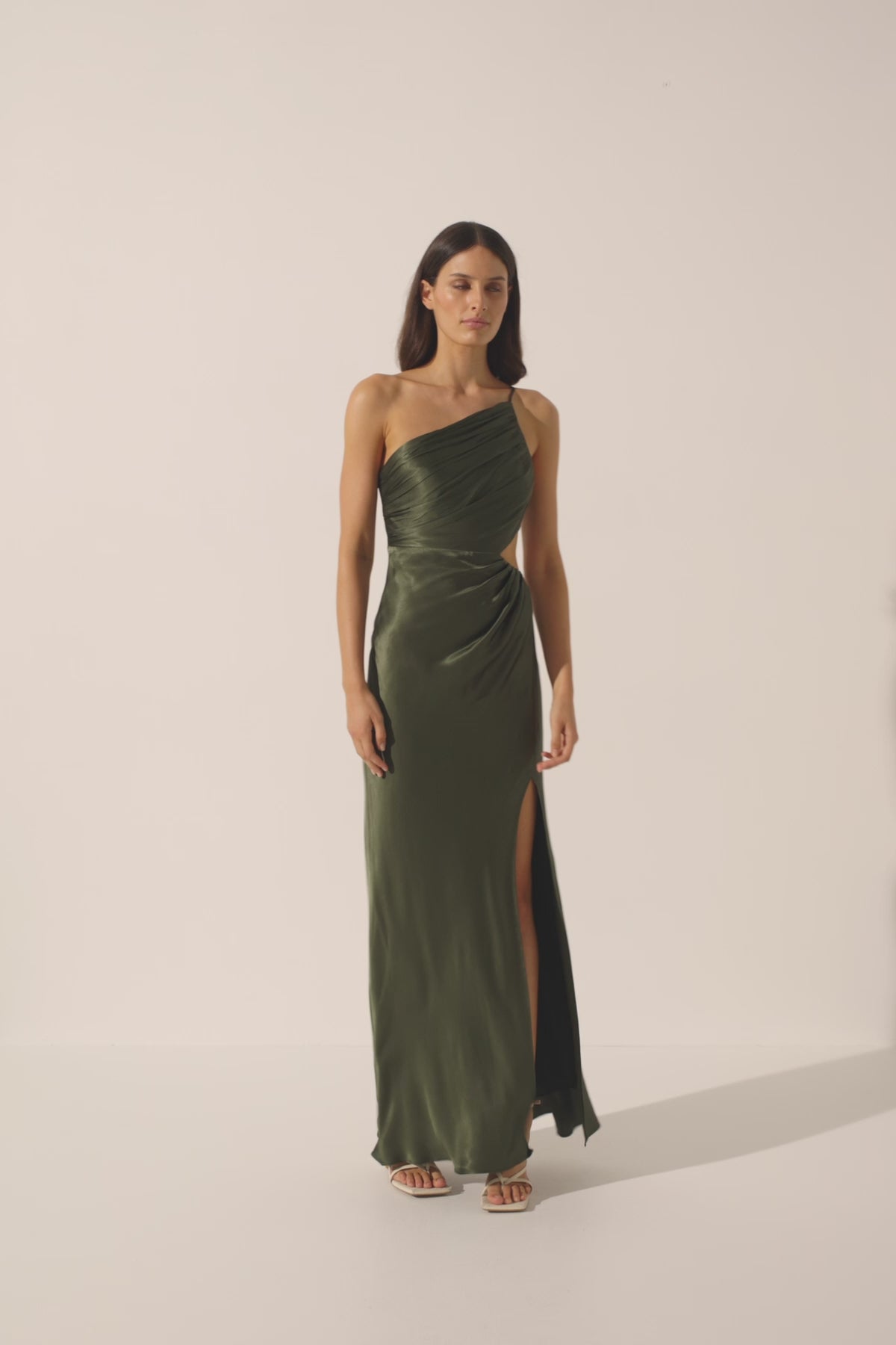 La Lune Asymmetrical Gathered Maxi Dress | Forest | Dresses