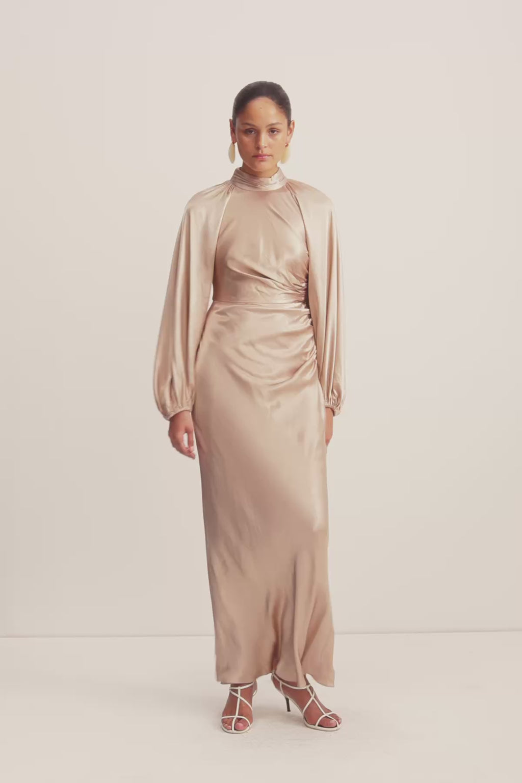gold long dress long sleeve Final Sale Plus Size Gown in Foil Fabric with Side Slit Red Carpet Gold Coast Long Sleeve Floral