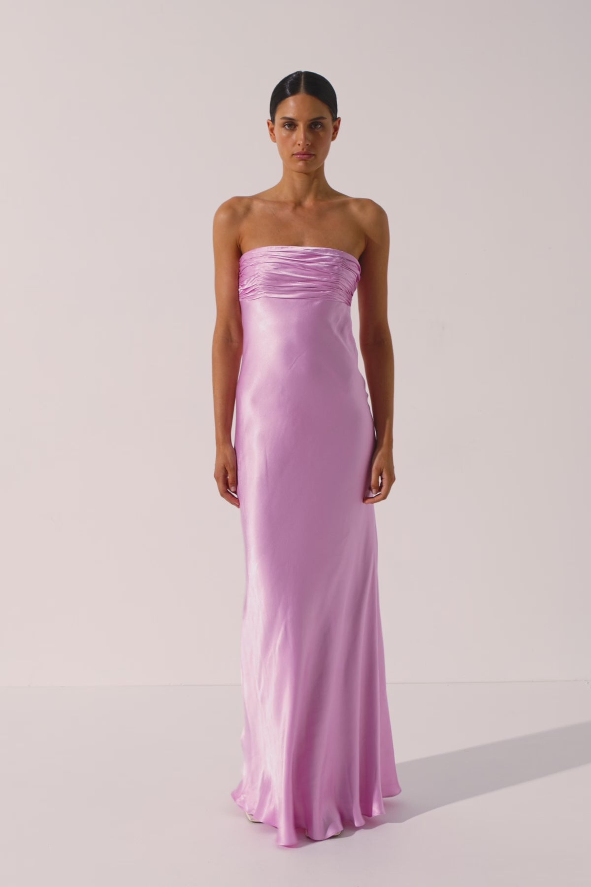 La Lune Strapless Ruched Bodice Maxi Dress | Peony | Dresses