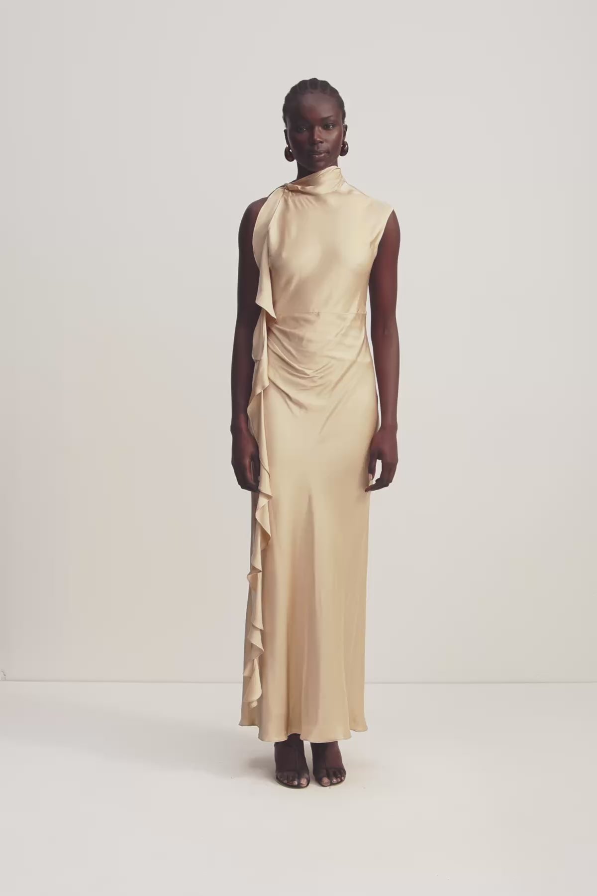 Agnes Draped Ruffle Maxi Dress | Oat | Dresses | Shona Joy – Shona