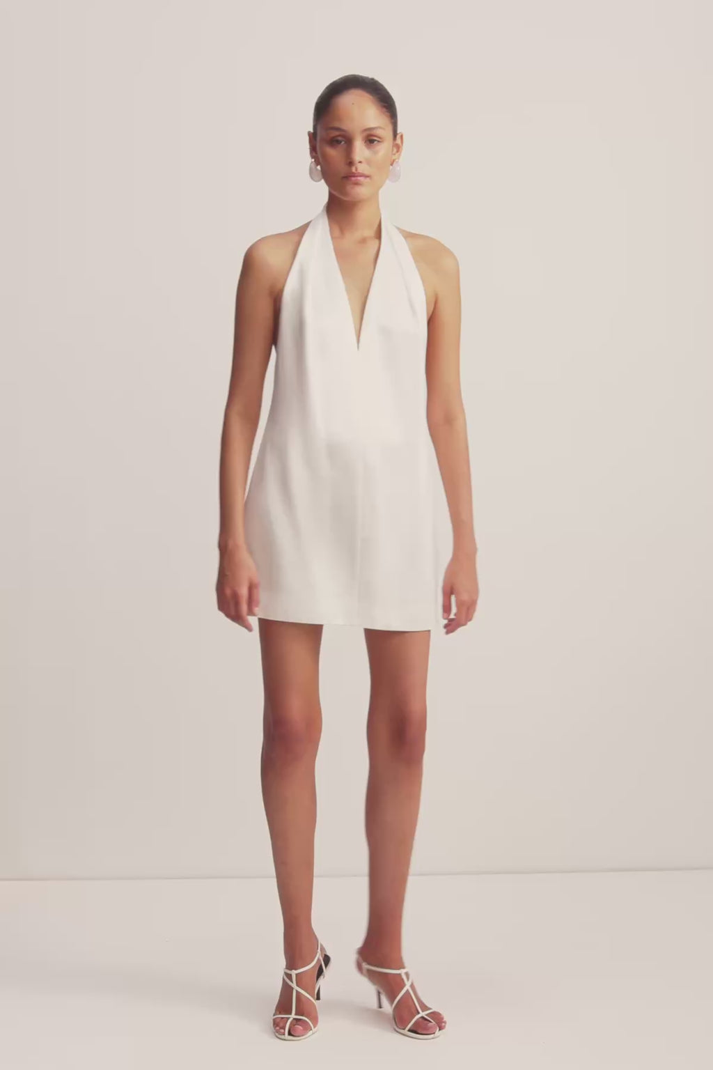 v neck halter white dress Shona Joy Savanna Halter Neck Mini Dress in Ivory