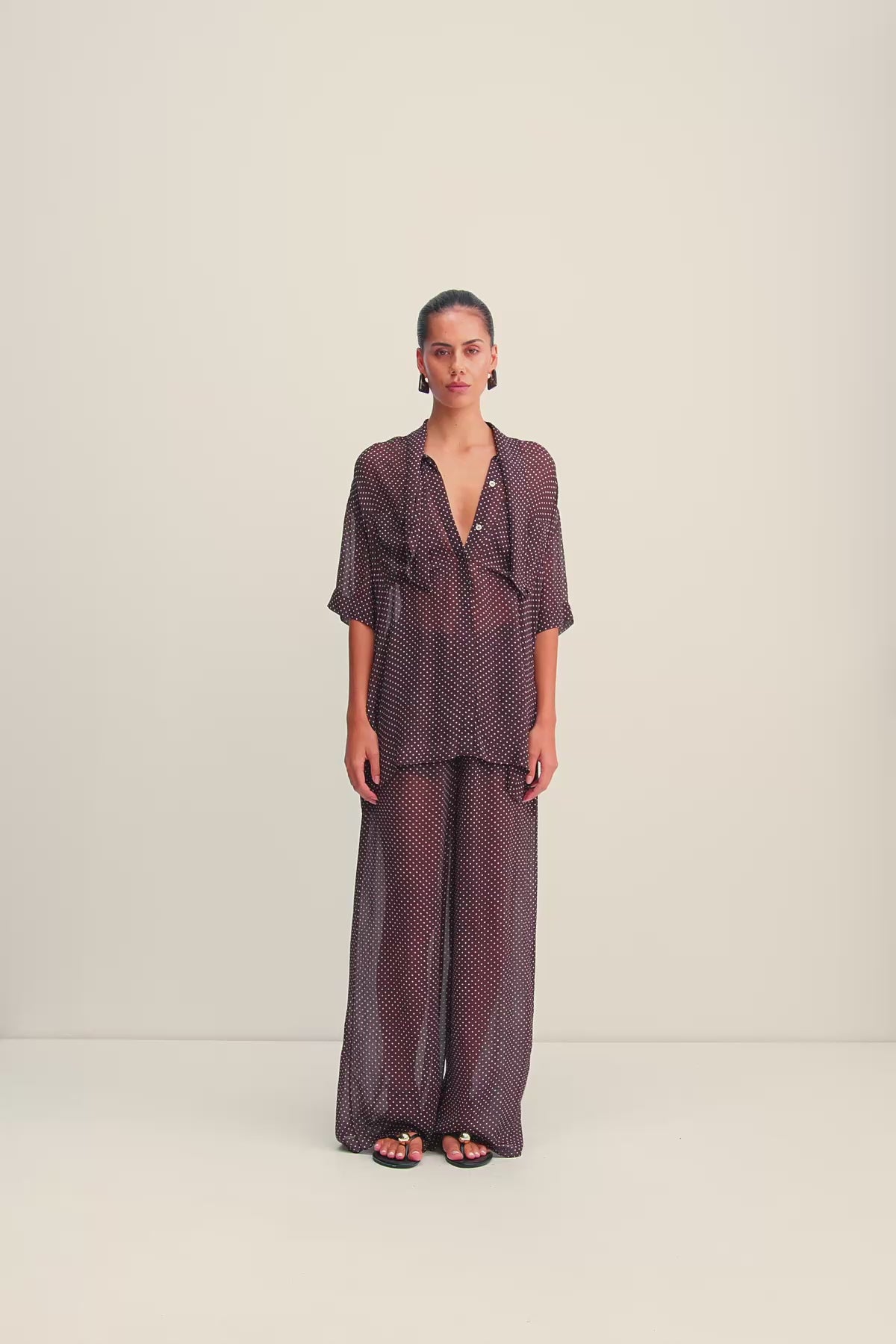 Maddox Short Sleeve Neck Tie Shirt | Ristretto/Sky | Tops | Shona