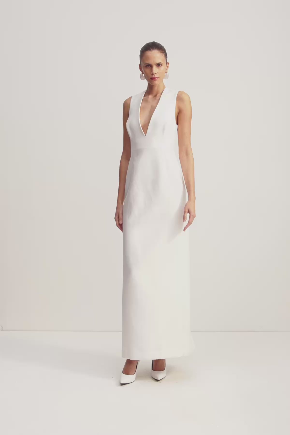 Otis Plunged Fitted Maxi Dress | Ivory | Dresses | Shona Joy