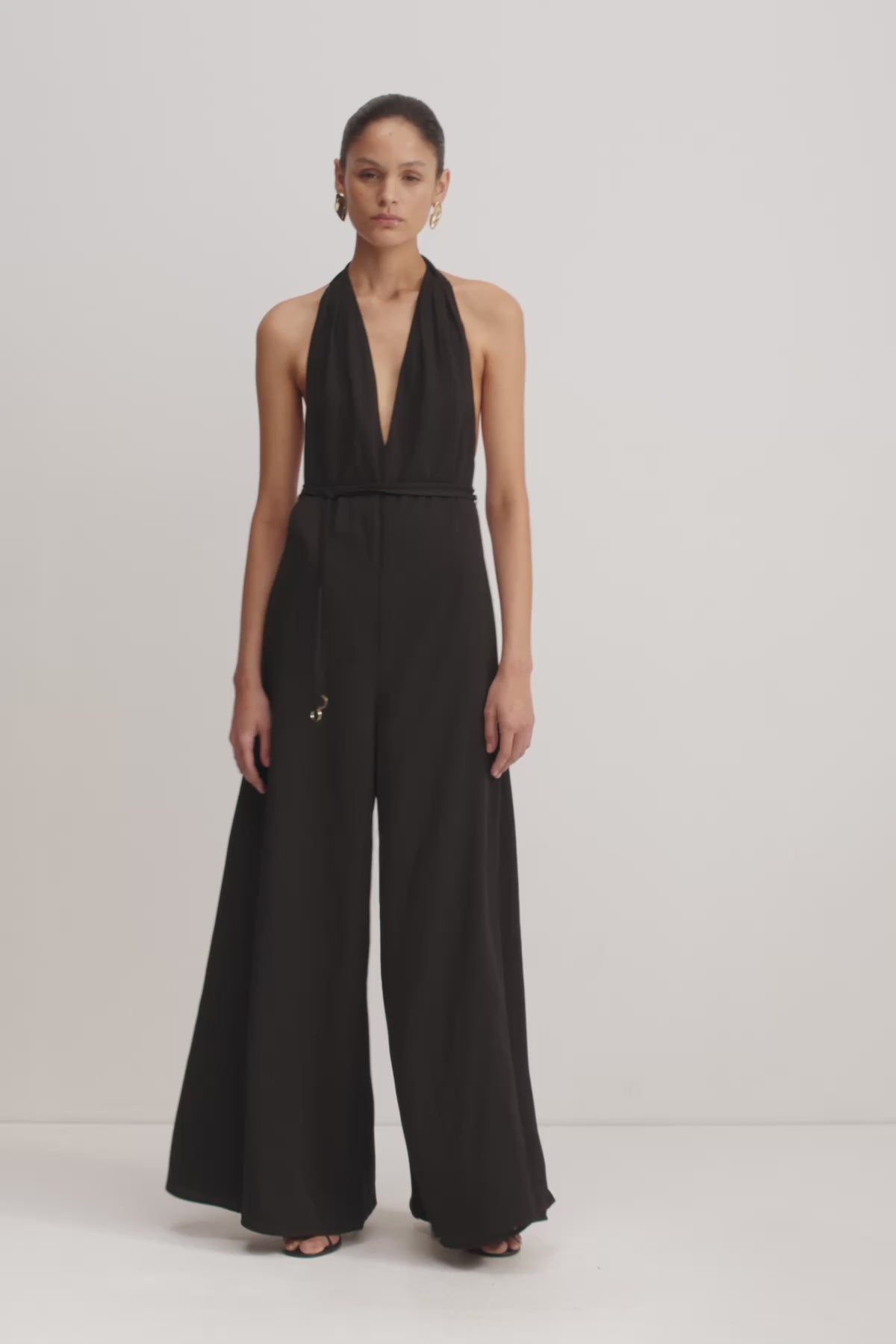 Iliad Halter Neck Open Back Jumpsuit | Black | Jumpsuits | Shona