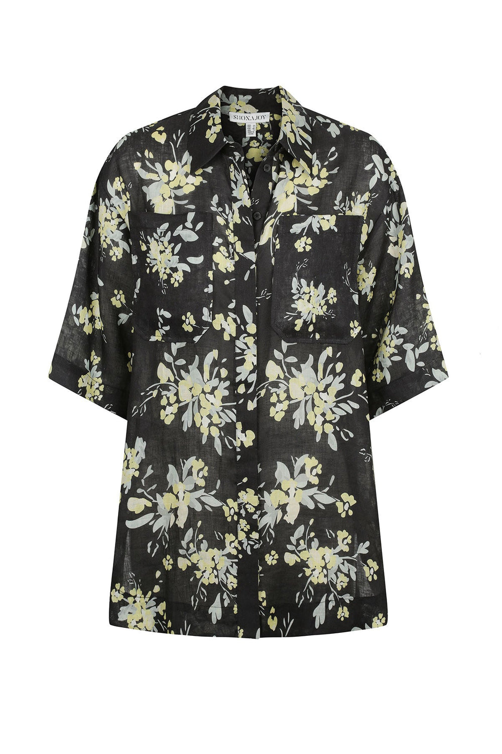 Goldie Linen Short Sleeve Oversized Shirt | Black/Multi | Shirts ...