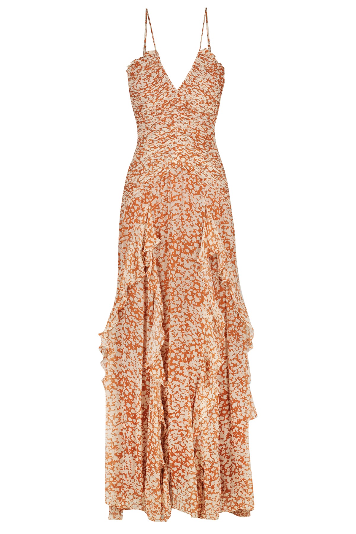 Hala Ruched Frill Maxi Dress | Mango/Oatmeal | Dresses | Shona Joy ...